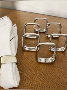 WEDGWOOD CAPRI SILVER-PLATED NAPKIN RINGS – SQUARE – SET OF 6